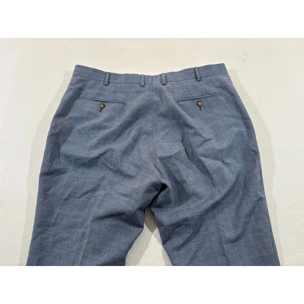 Lauren Ralph Lauren Mens Blue Wool Linen Flat Front Dress Pants Preppy Sz 42x26
